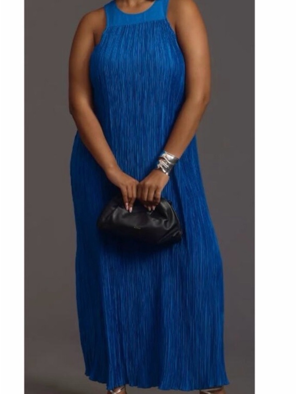 Elegant Blue Plissé Please Maxi Dress by Anthropologie 2X